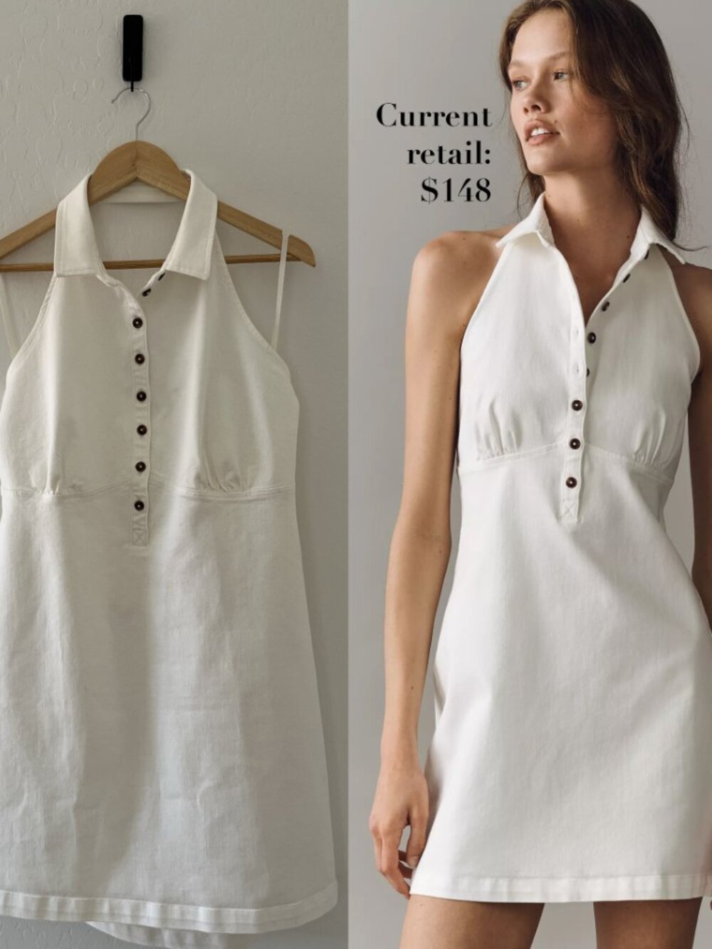 Anthropologie Pilcro Collared Button Front Halter Dress White XL